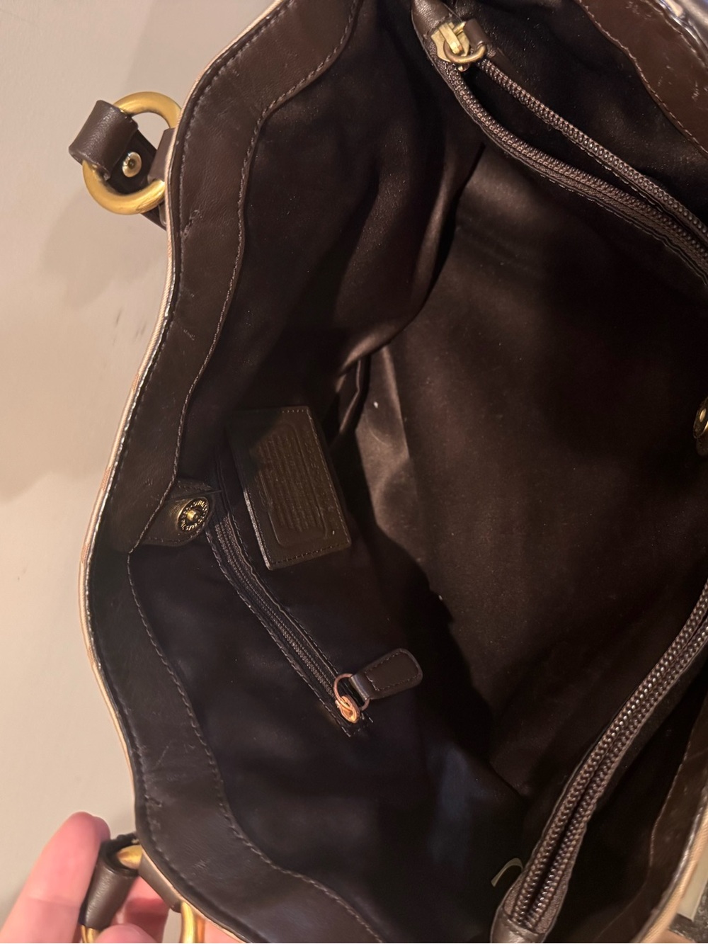 Coach Khaki Signature Tote with Dark Brown Leather Trim - Picture 5 of 6